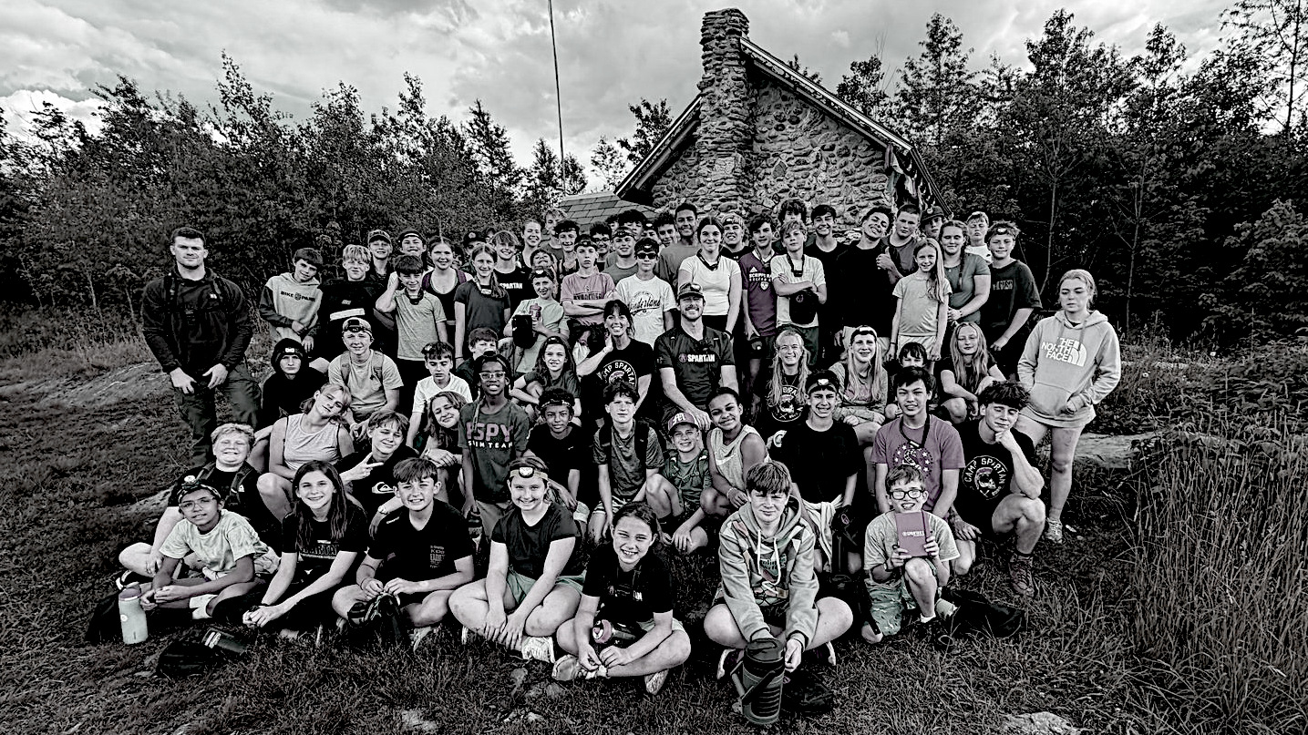 Camp Spartan youth group at the Riverside Farm cabin